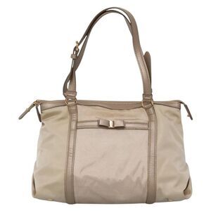 Salvatore Ferragamo Vala Handbag Nylon Beige Nylon Handbag (Pre-Owned)